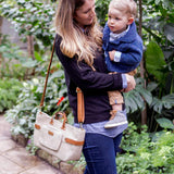 Andi 3-In-1 Stroller Organizer In Raw Linen with Tan Straps