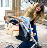 Andi 3-In-1 Stroller Organizer In Raw Linen with Tan Straps