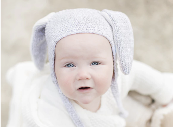 Grey Crochet Knit Bunny Hat